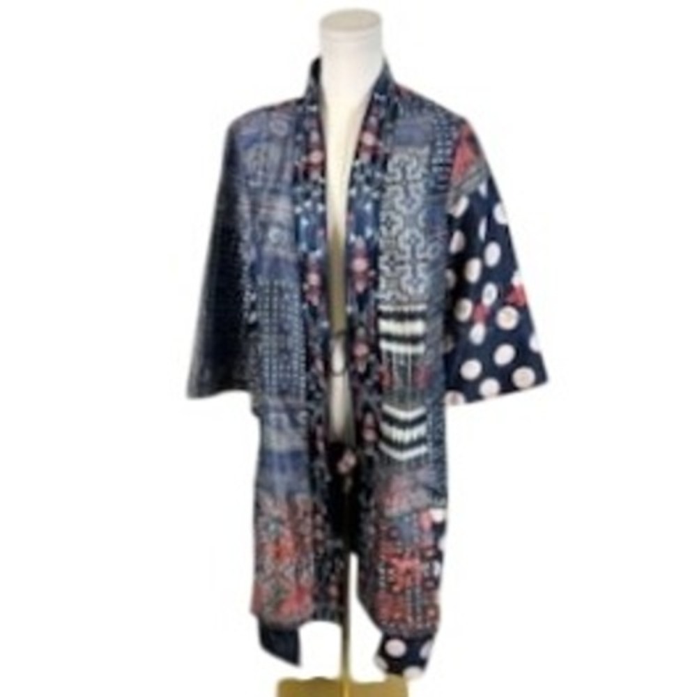 Soft Surroundings Montebleu Indigo Topper Kimono Bohemian Patchwork Size M - Picture 2 of 9